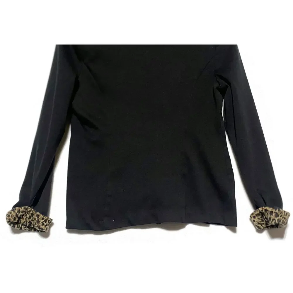 Especially Yours Women's Black Jacket Size 12 Leopard Print Collar Cuffs Button